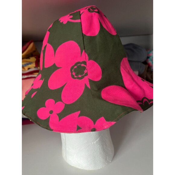Vintage 1960\'s Hot Pink & Green Flowered Cotton Hat Reversible To A Beige Hat main image 5